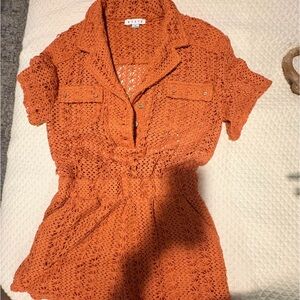 Orange Crochet Short Sleeve Dress